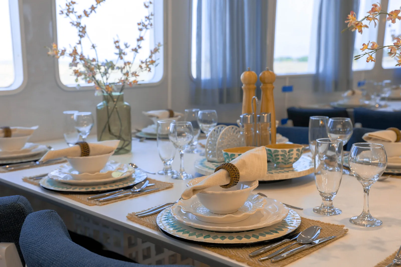 Table setting in the restaurant of Galaxy Diver II