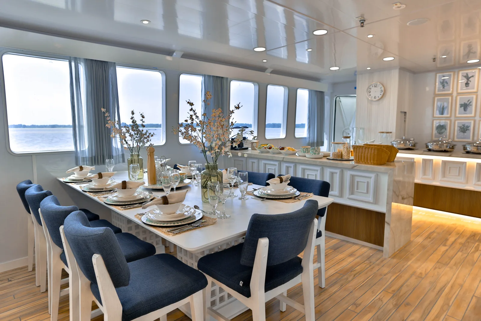 Dining area and open galley on Galaxy Diver II