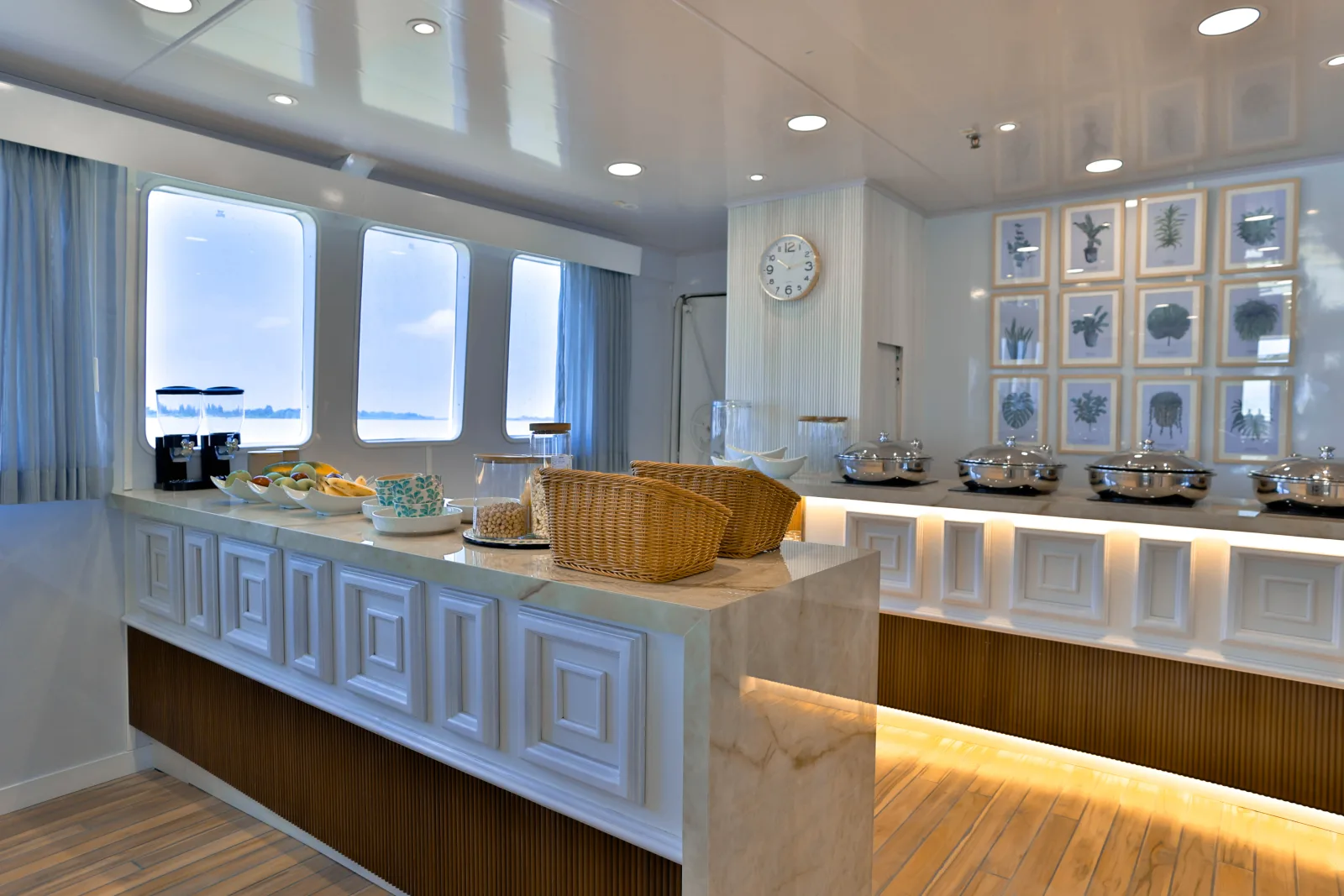 Buffet counter on Galaxy Diver II set for breakfast