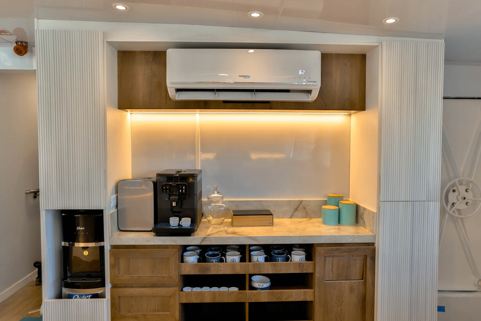 Coffee station on Galaxy Diver II with an espresso machine