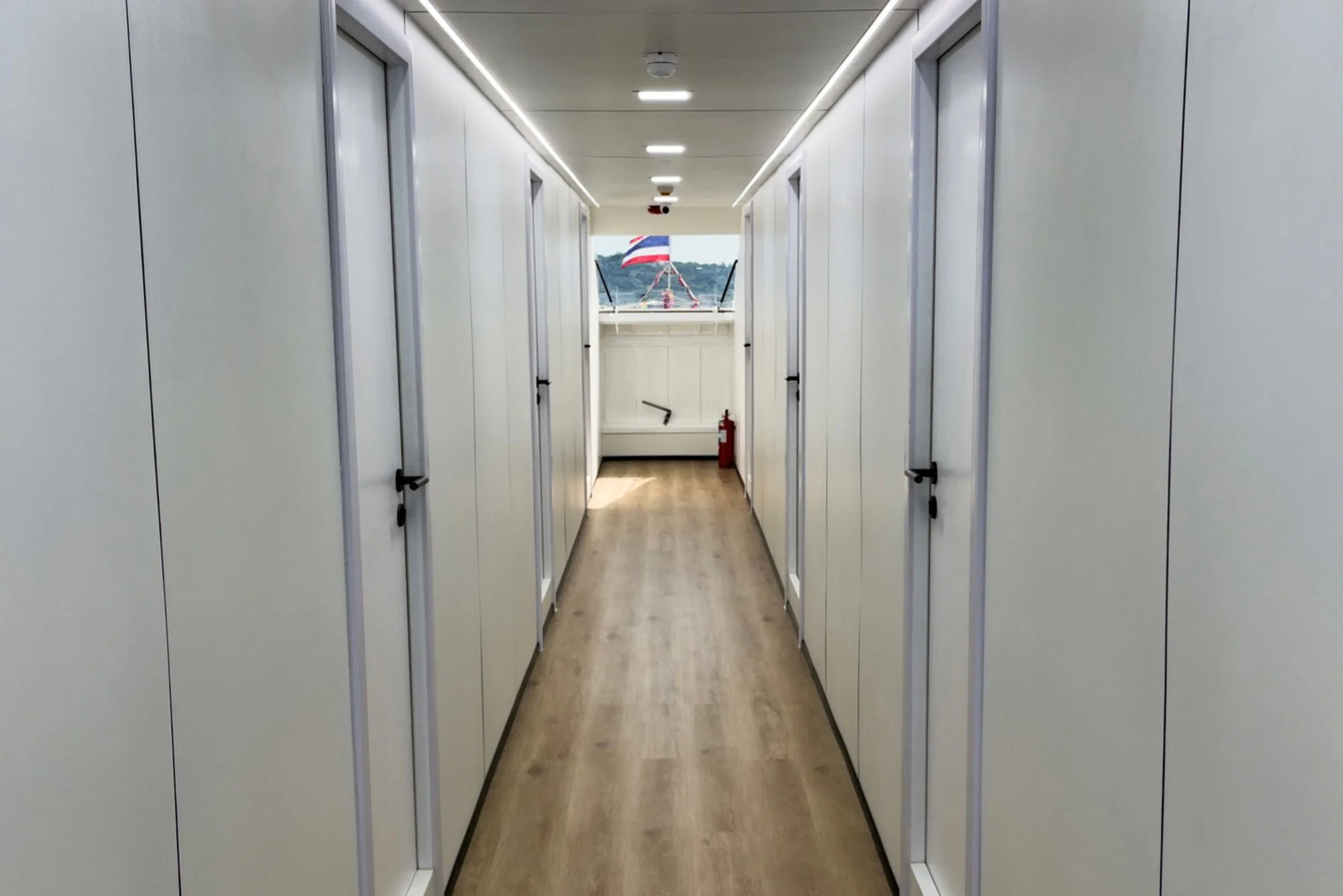 Lower deck corridor with the cabin doors