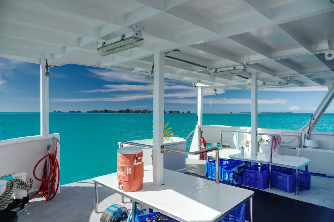 Gear and crates on the dive deck of Ocean Hunter 3