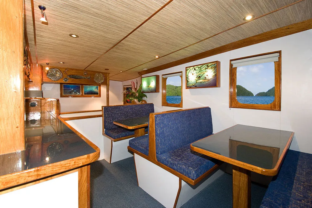 Tables in the dining room of Ocean Hunter 3