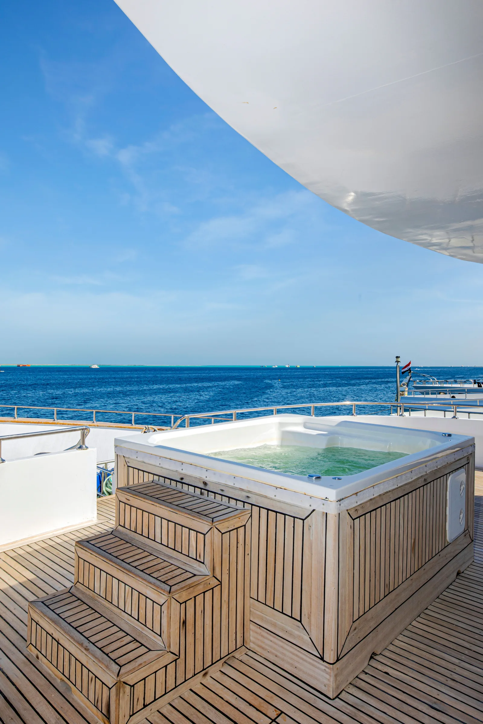 A jacuzzi on the top deck overlooking Hurghada marina