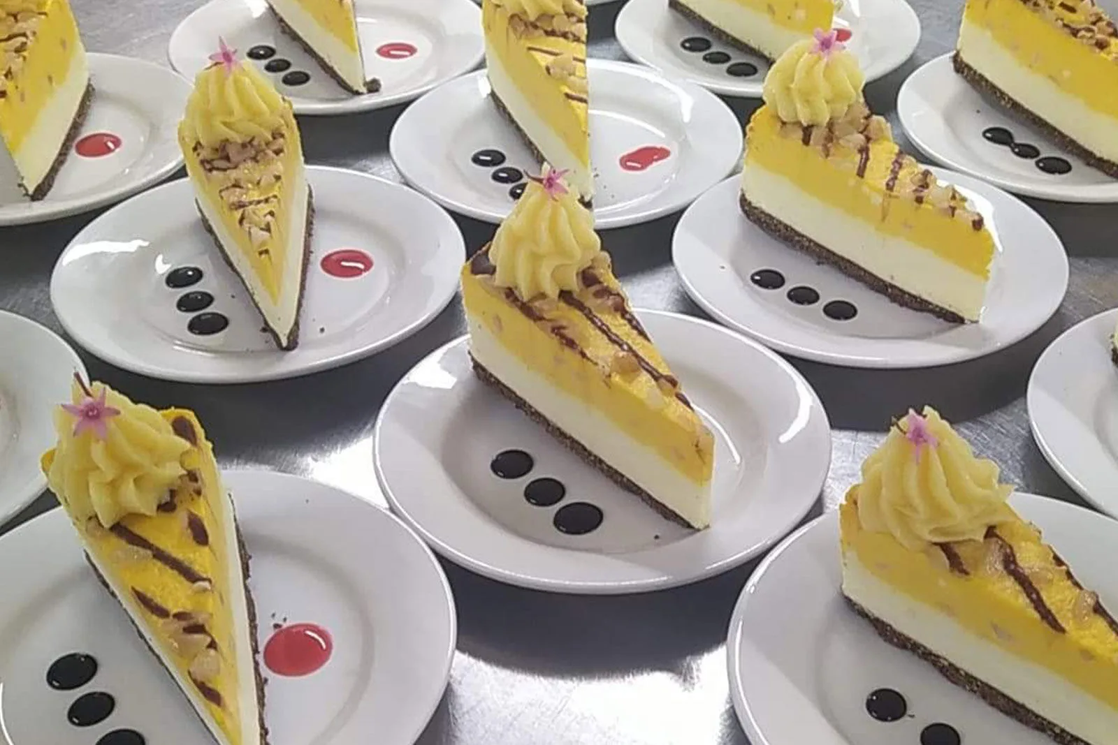 Plated desserts prepared by the on-board chef