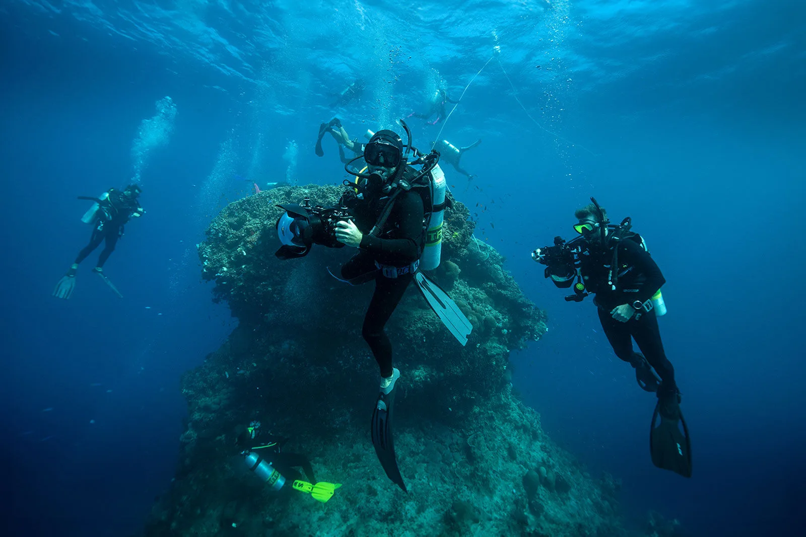 Group of divers at a coral bommie