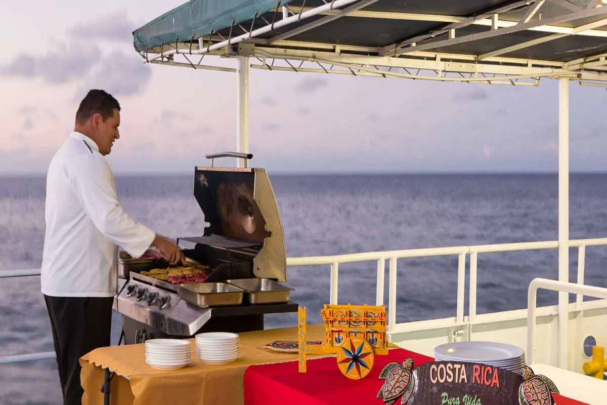 Sunset barbecue on the upper deck of Okeanos Aggressor II