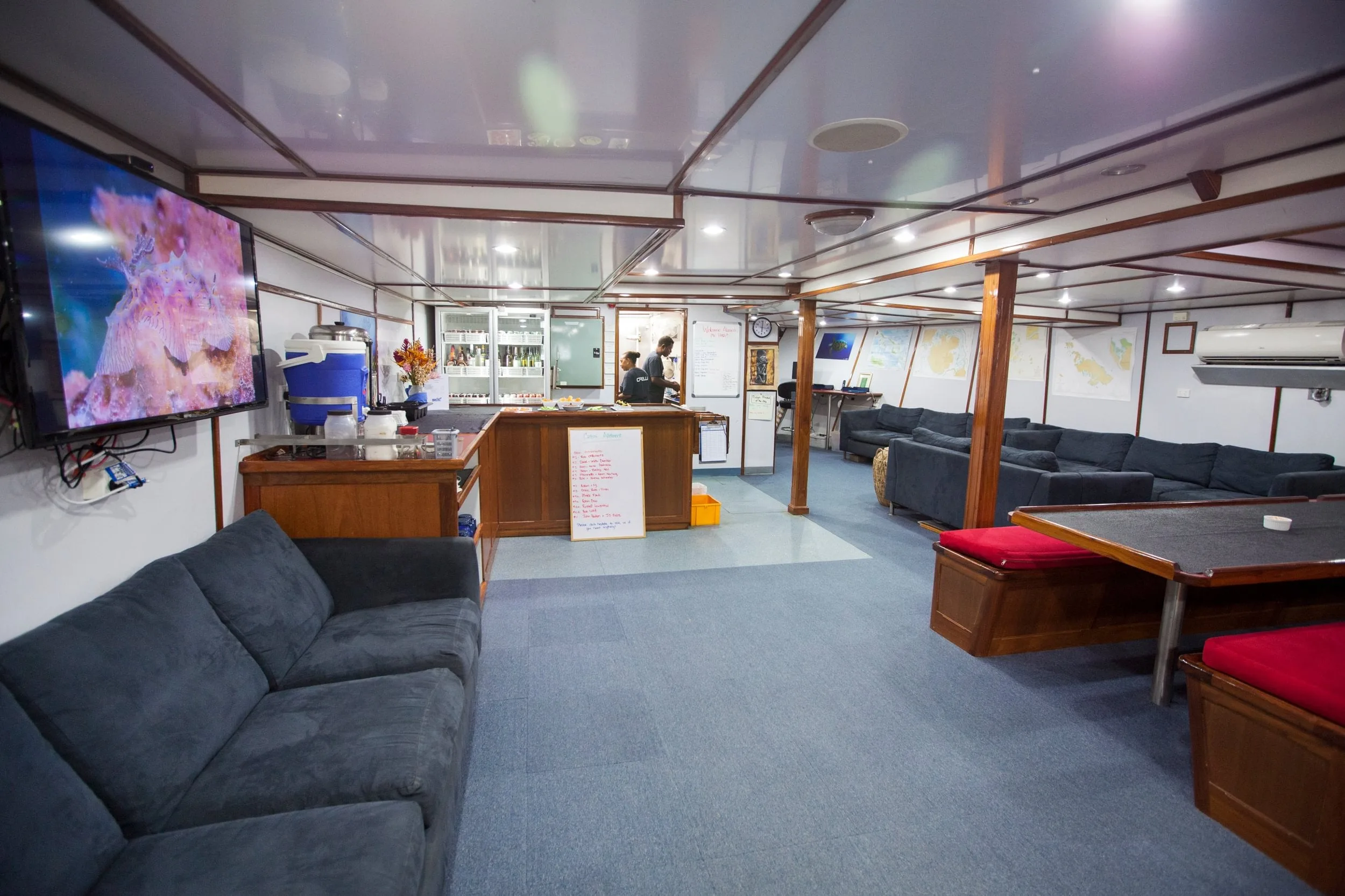 Bar and lounge area on the main deck of Pacific Master