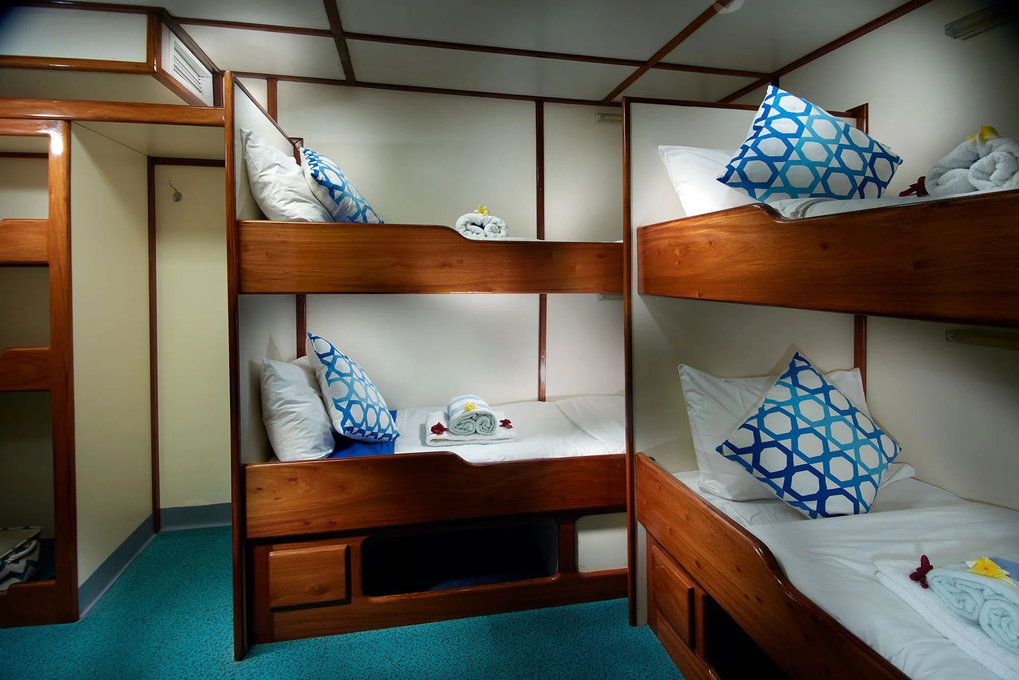Bunk beds in a standard cabin on Pacific Master