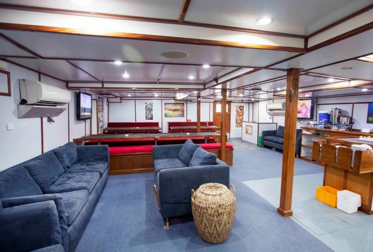 Soft sofas in the saloon of Pacific Master