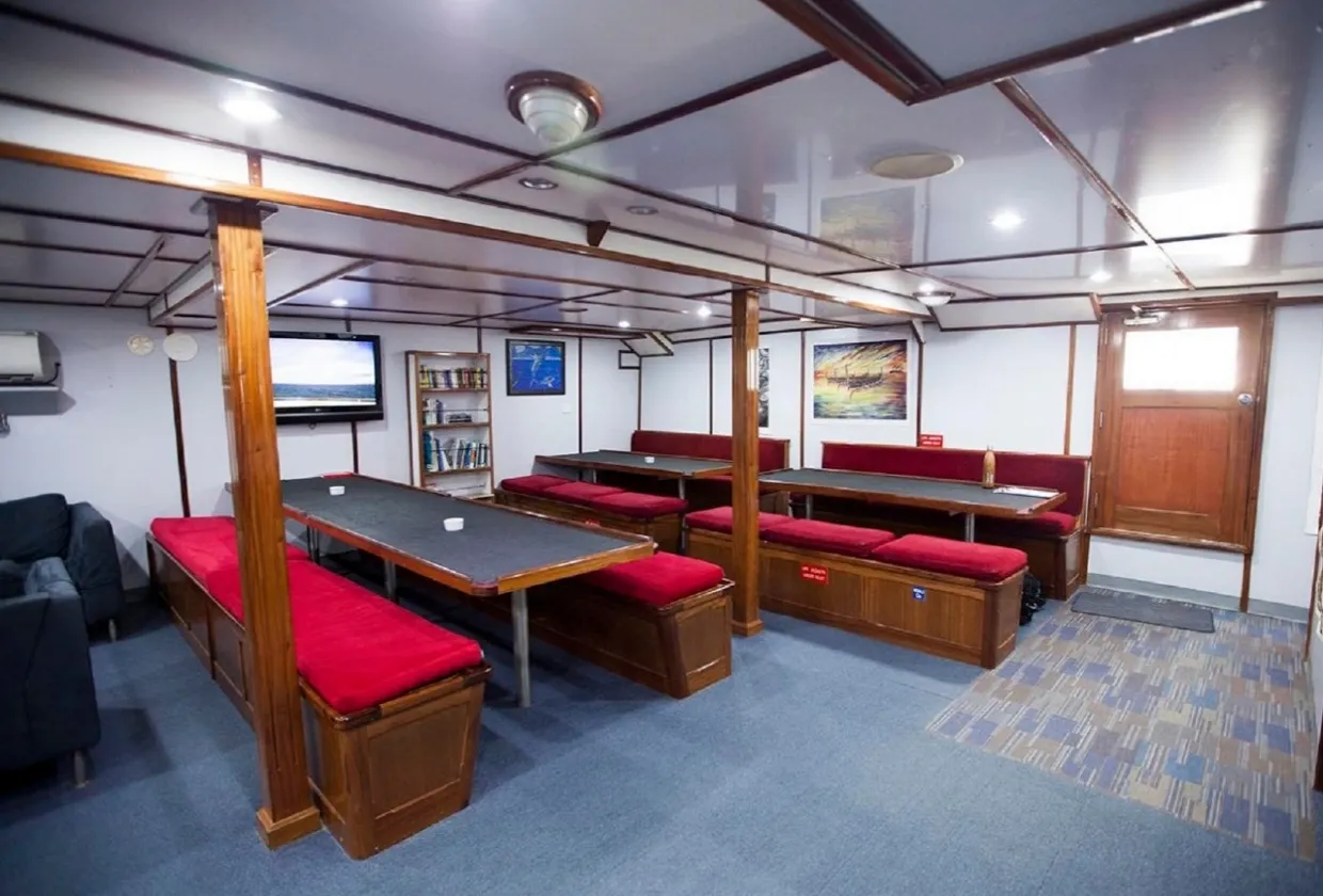 Dining area of Pacific Master with long tables
