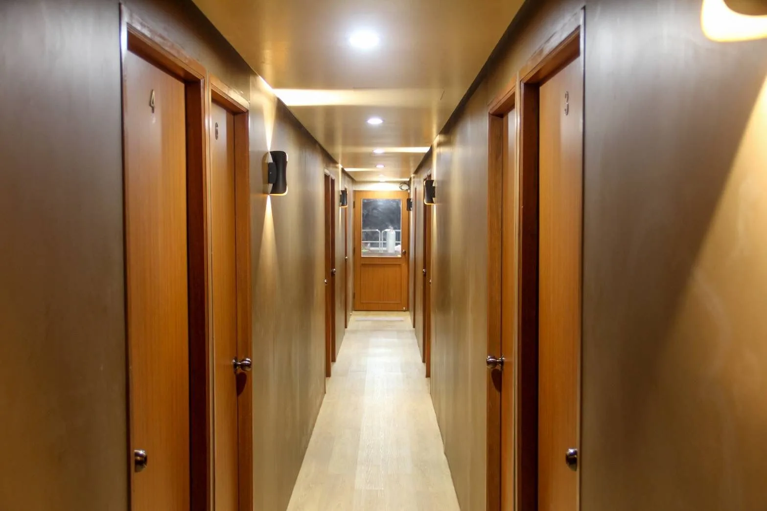 Cabin corridor on Raga's accommodation deck