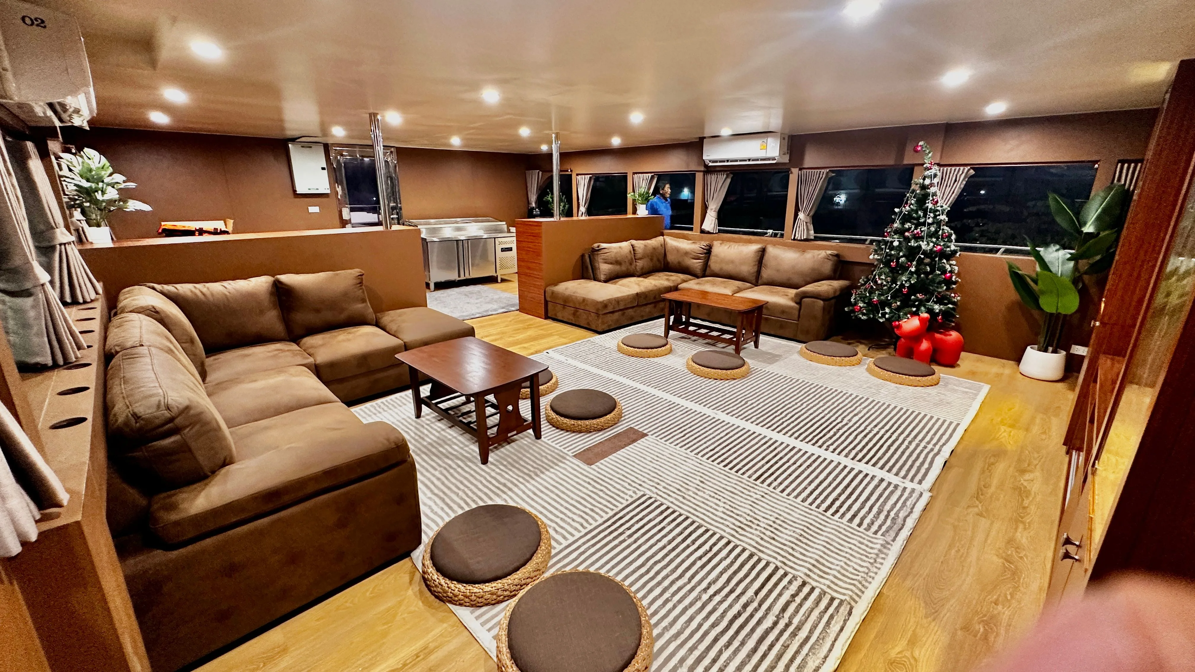 Raga saloon with soft sofas and wood panelling