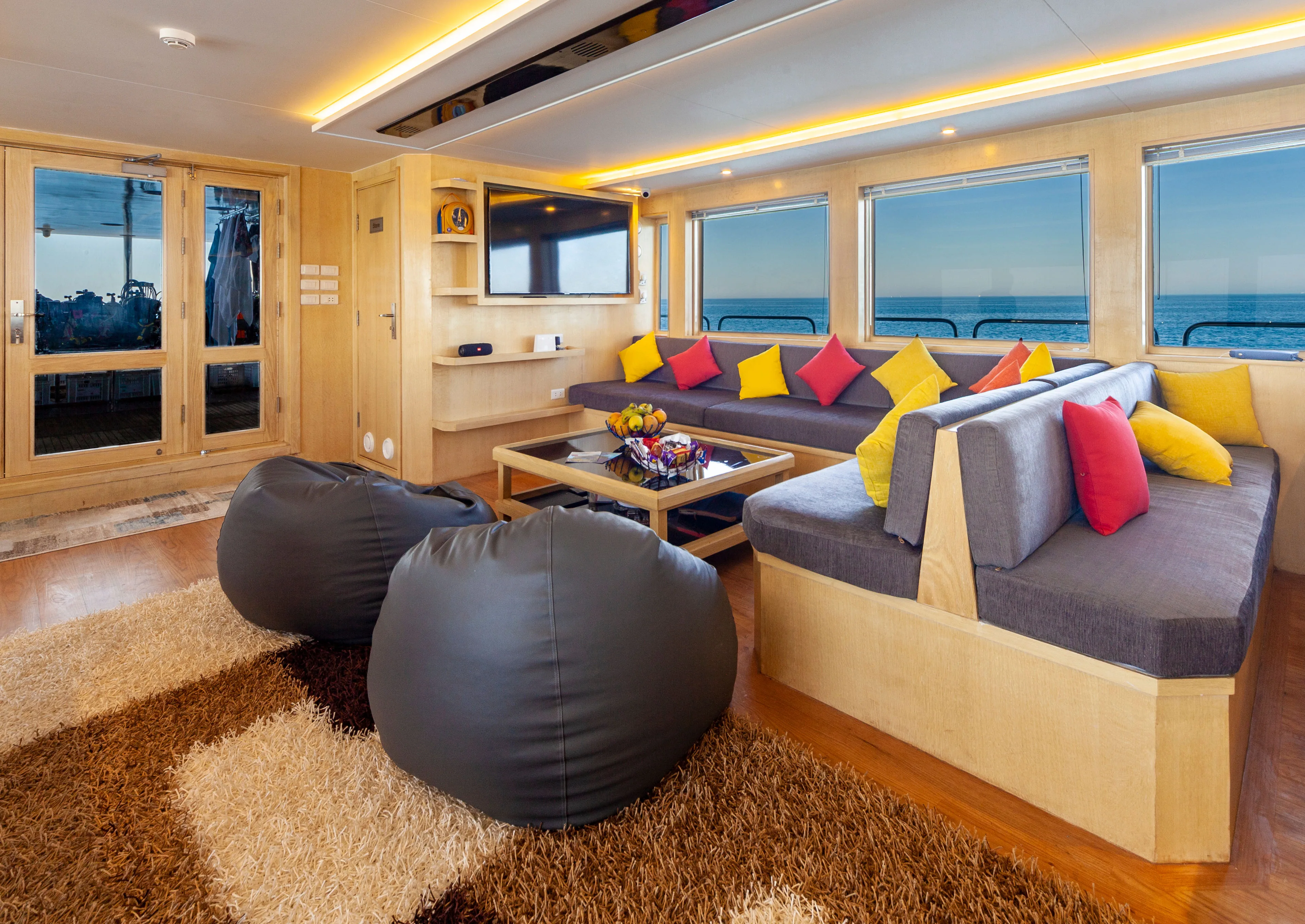 Saloon with sofas and bean bags
