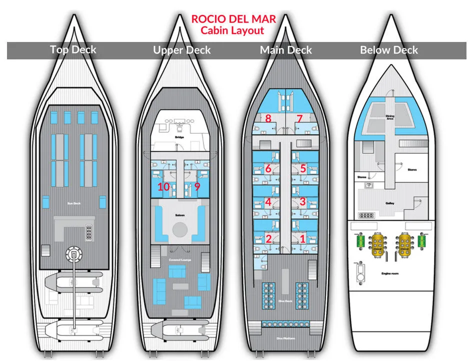 Rocio Del Mar deck plan showing the cabin layout