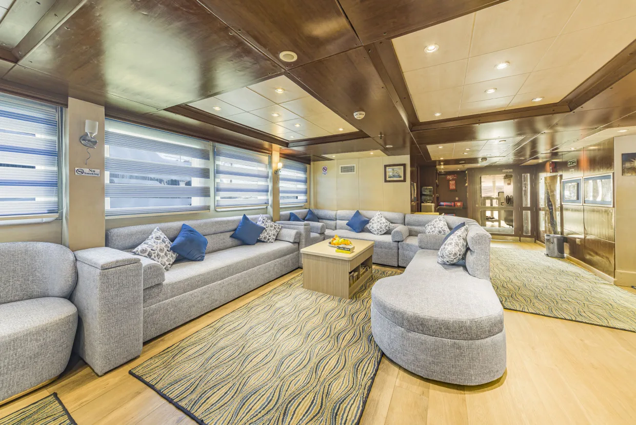 Seating area in the saloon of Royal Evolution