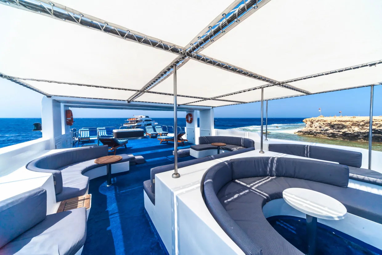Open deck on Royal Evolution looking out to sea