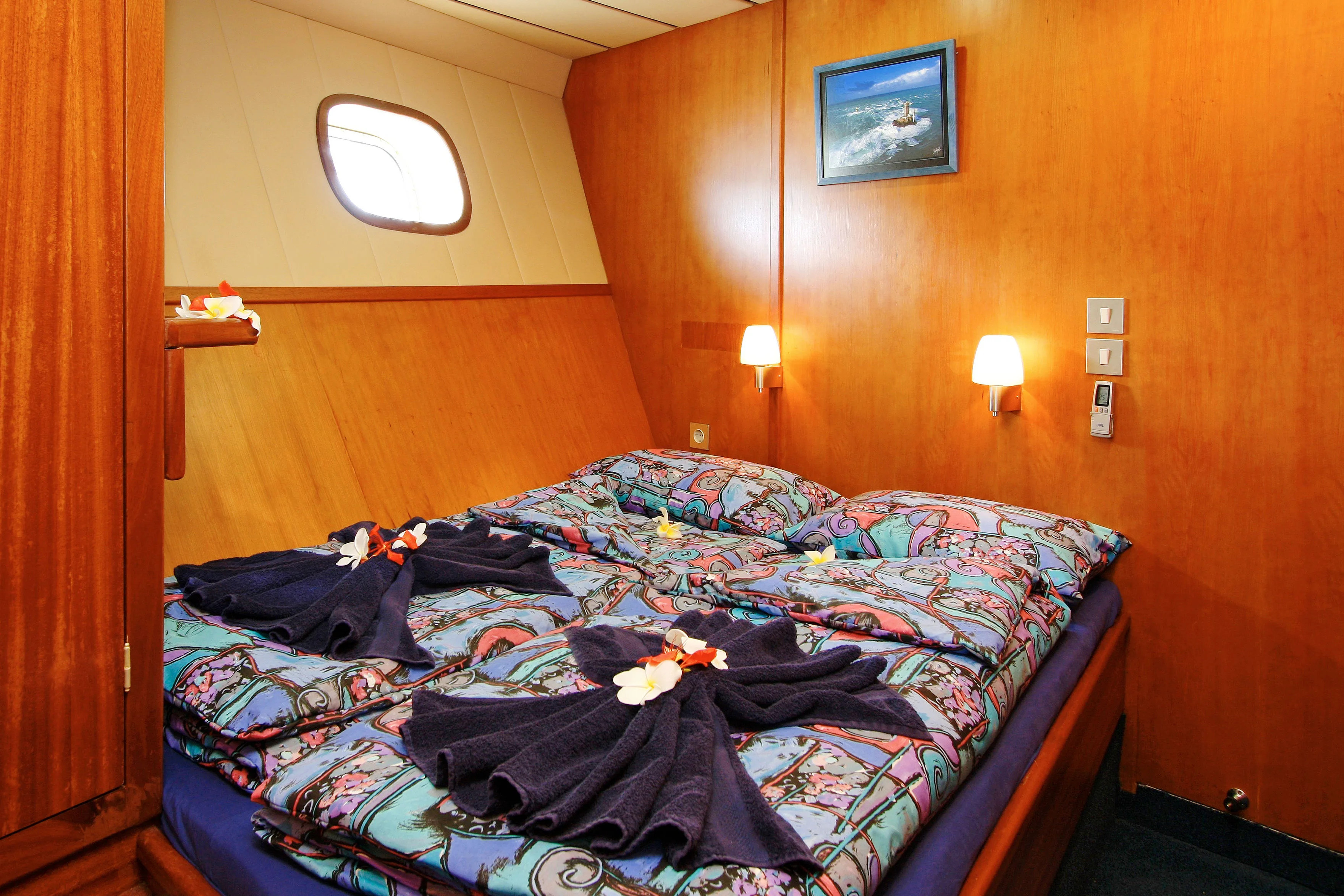 Sea Bird double cabin — double bed beneath the porthole