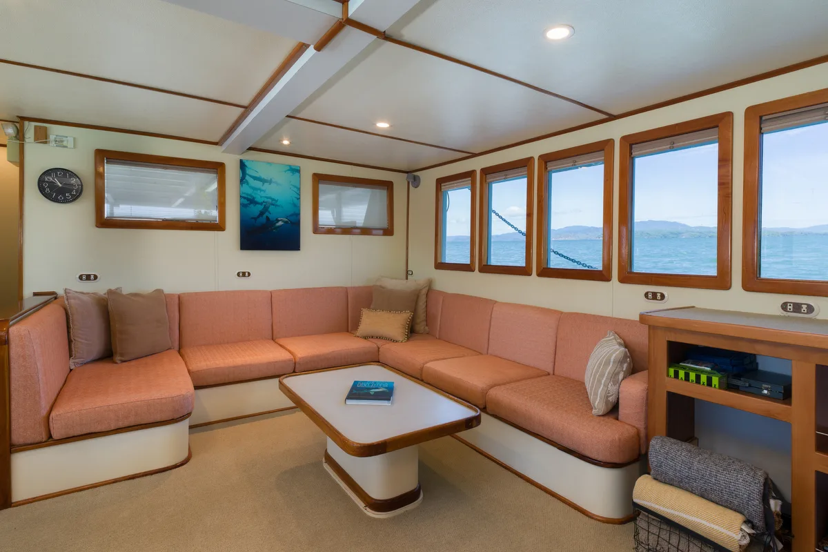 Seating area in the saloon with a low coffee table