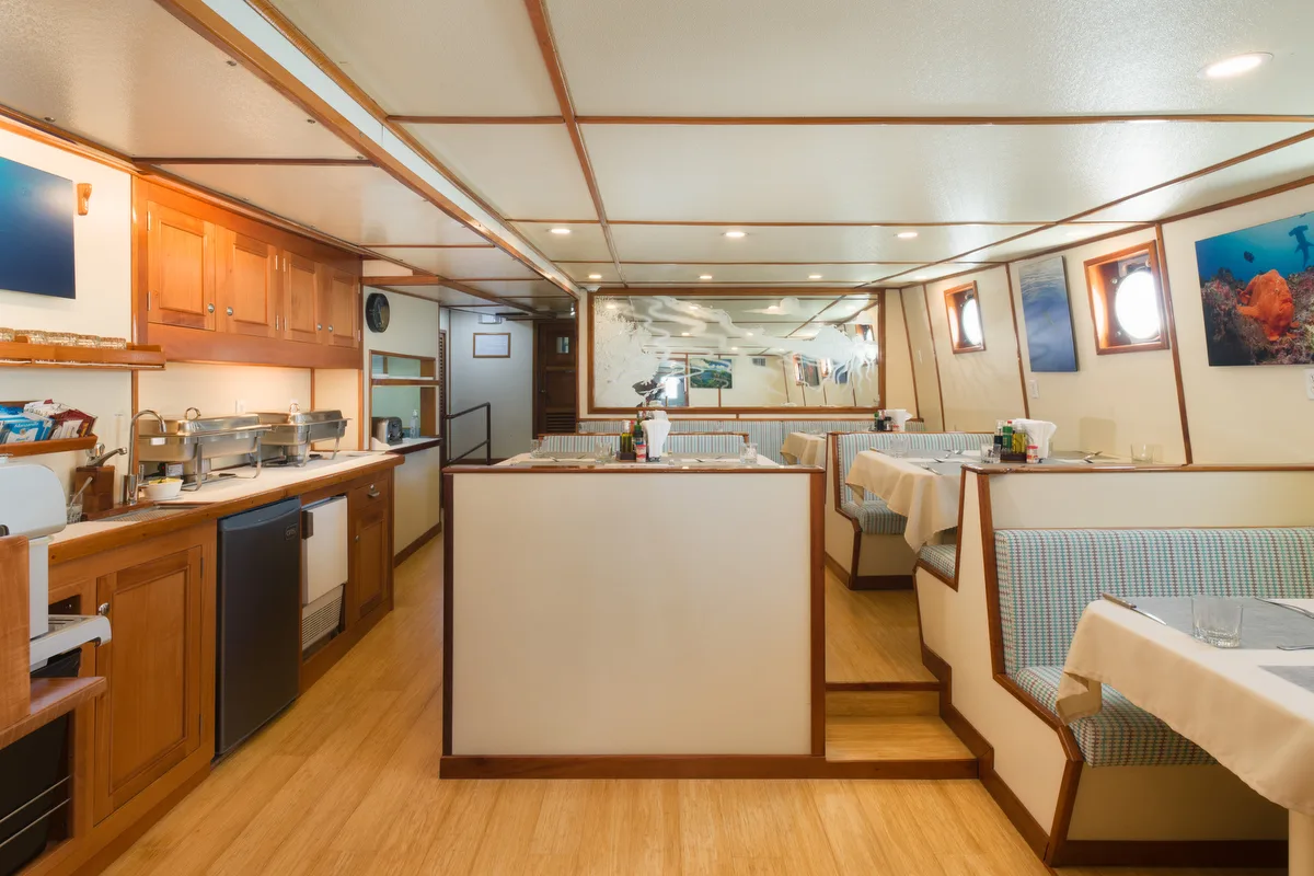 Galley and dining area behind the serving counter