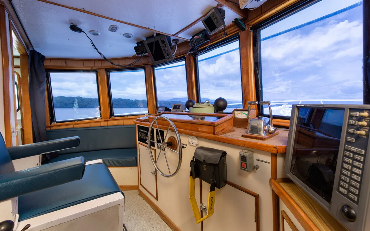 Sea Hunter's wheelhouse with panoramic windows