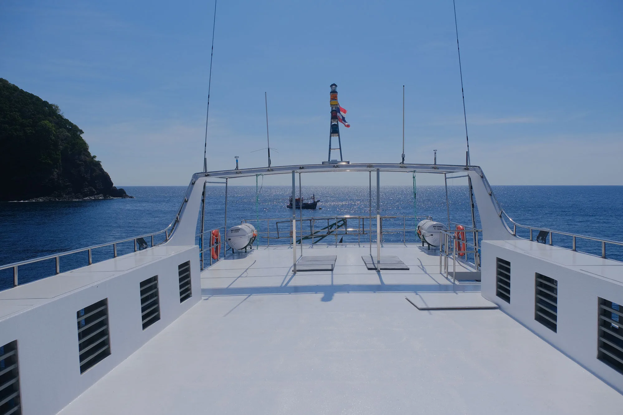 Forward end of Seatopia's sun deck with space to sunbathe