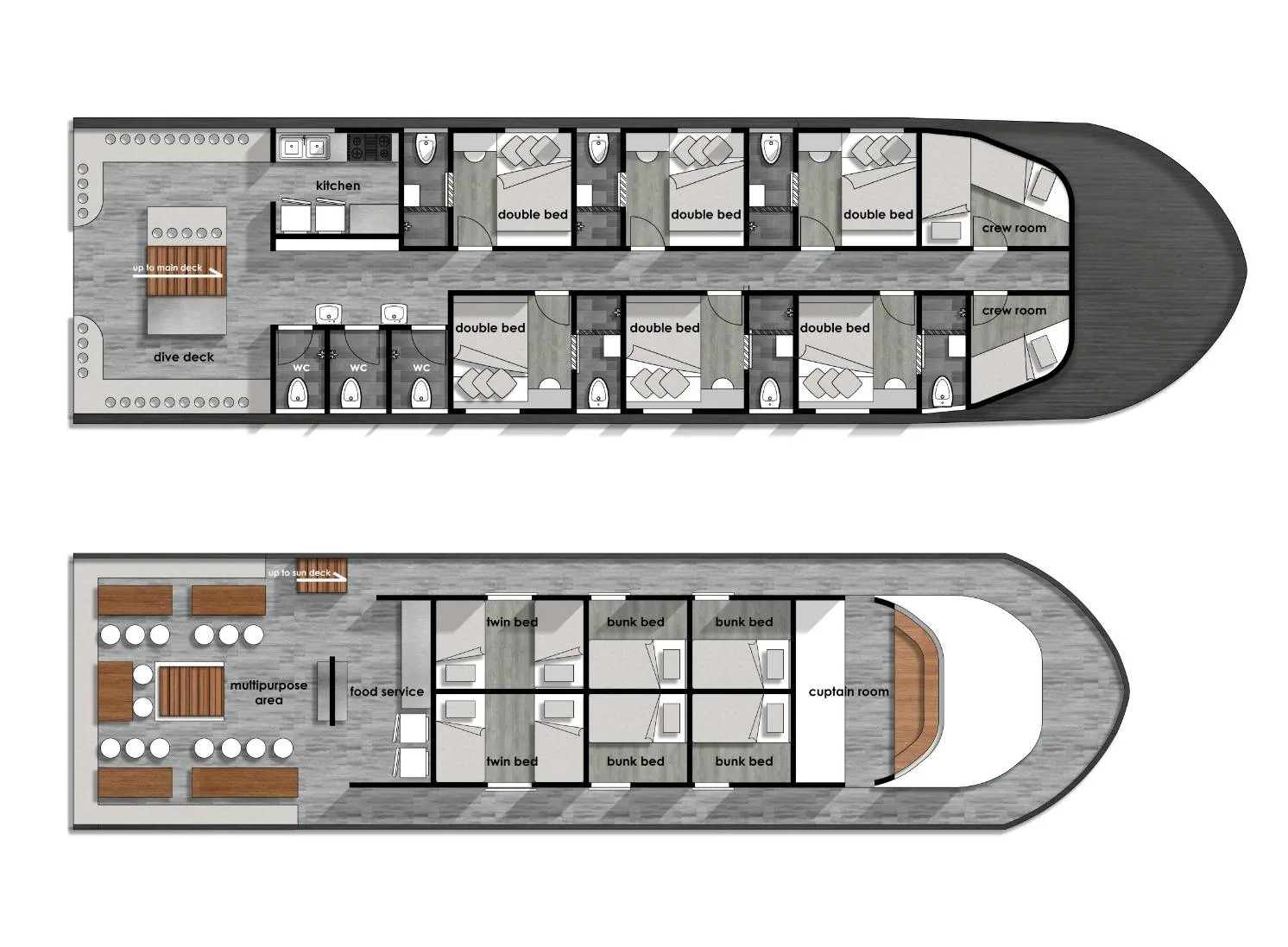 Seatopia deck plan — main and upper decks