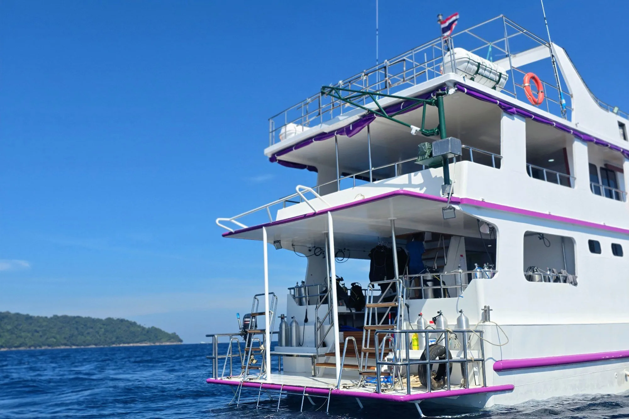Seatopia's aft dive platform with ladders for getting out of the water