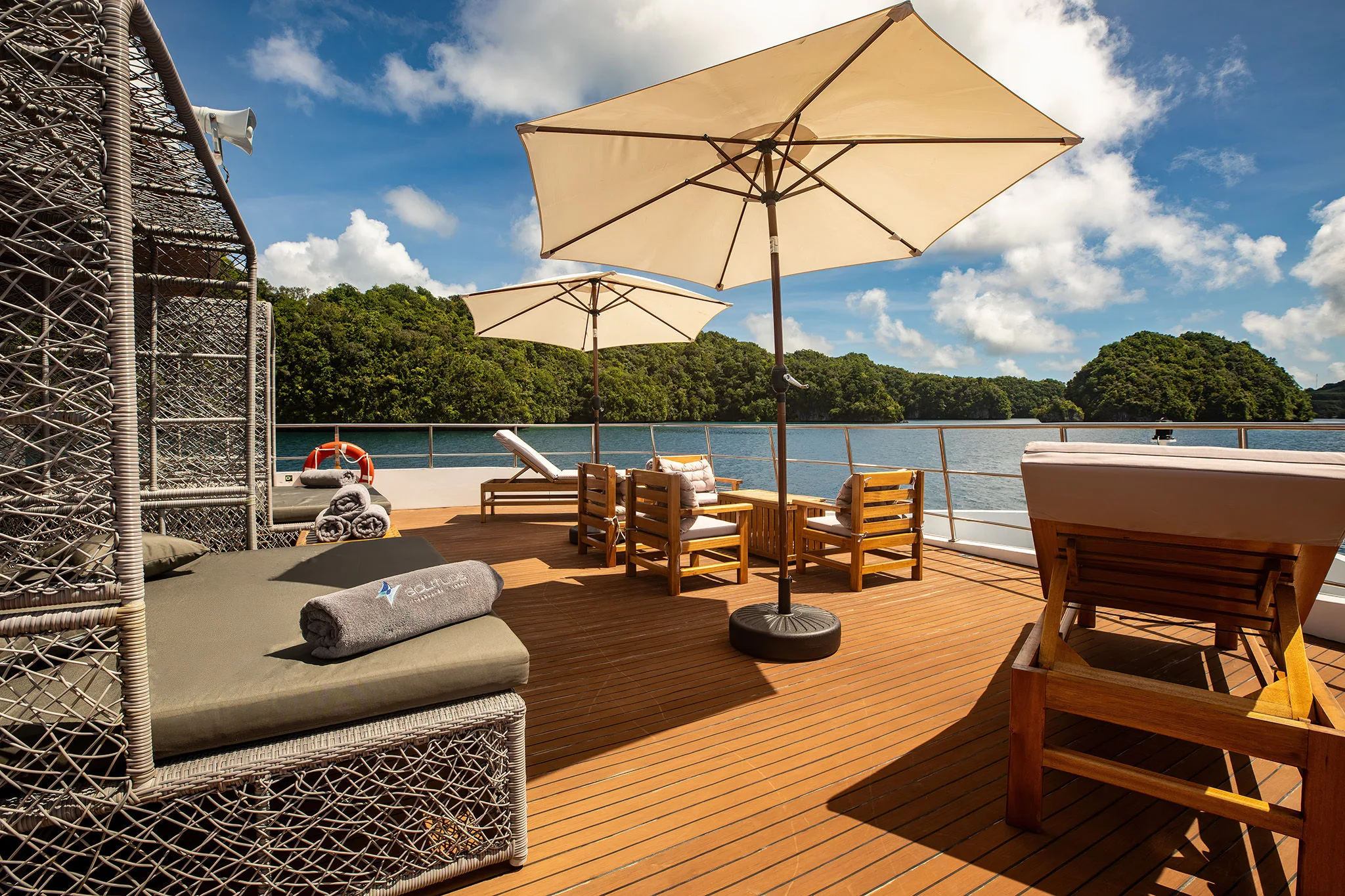 Stateroom deck of Solitude Gaia with its lounge area