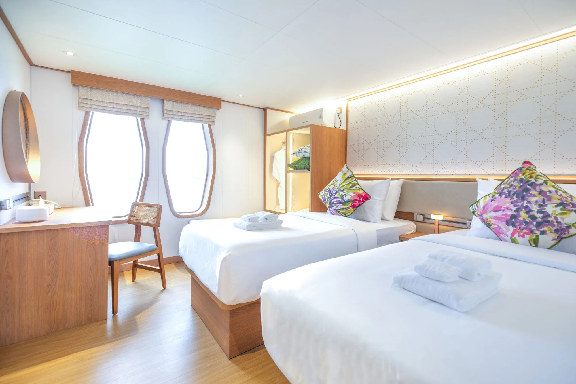 Twin-bedded main deck cabin on Solitude Gaia