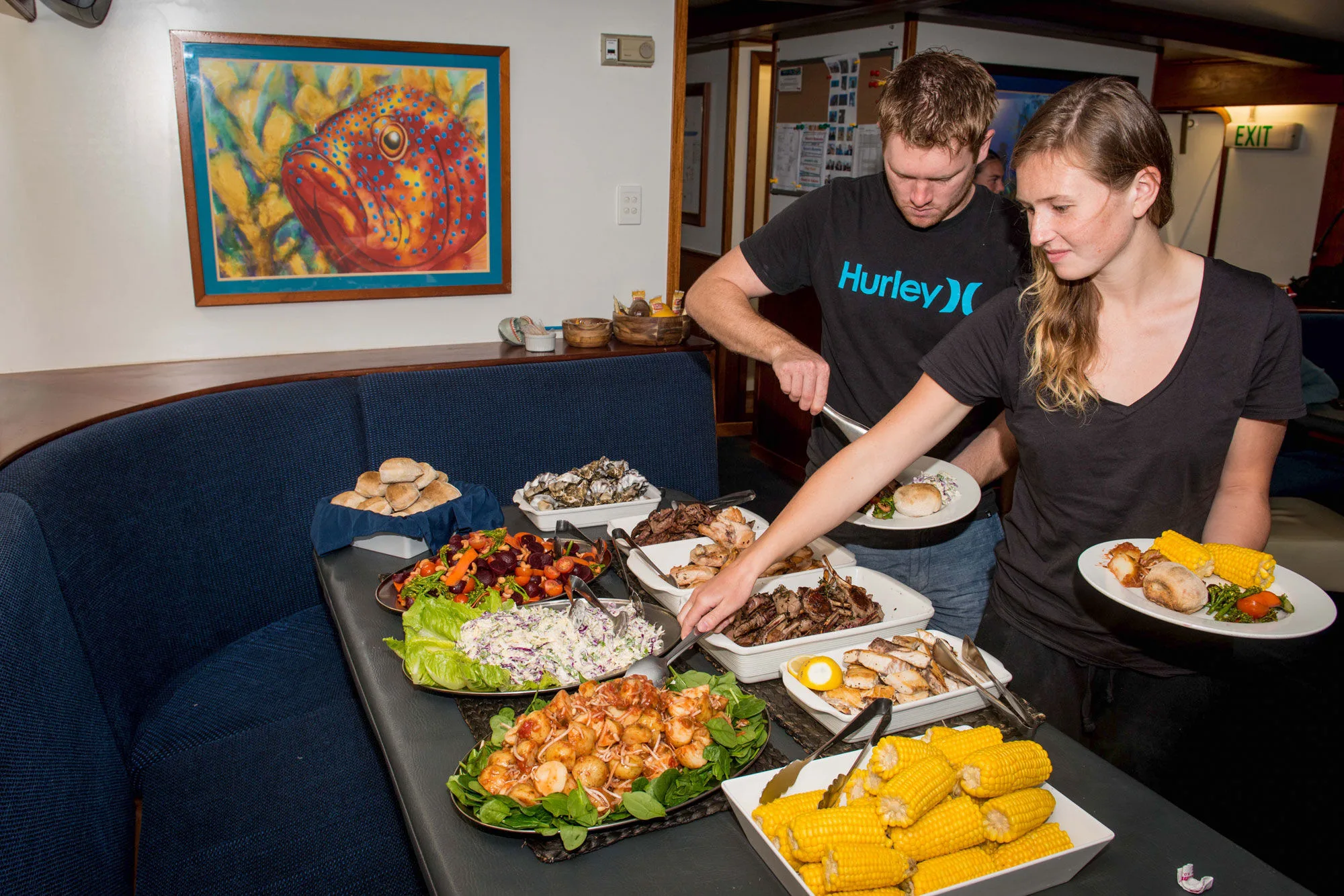 The buffet on Spirit of Freedom as the crew lay out lunch
