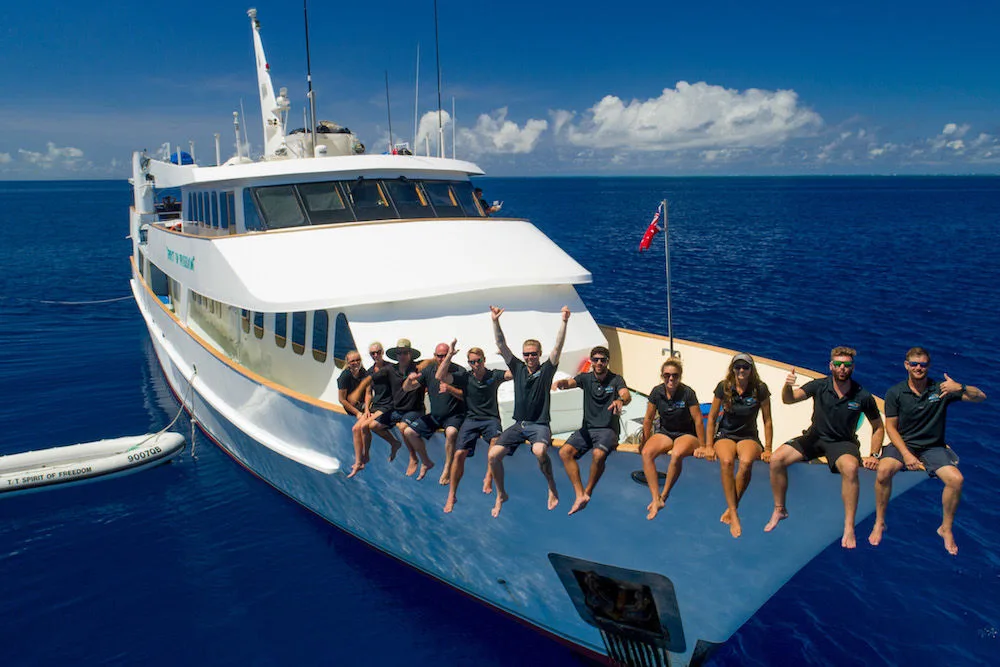 Guests and crew on the bow of Spirit of Freedom