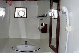 Туалет с душем в каюте на яхте Sting Ray