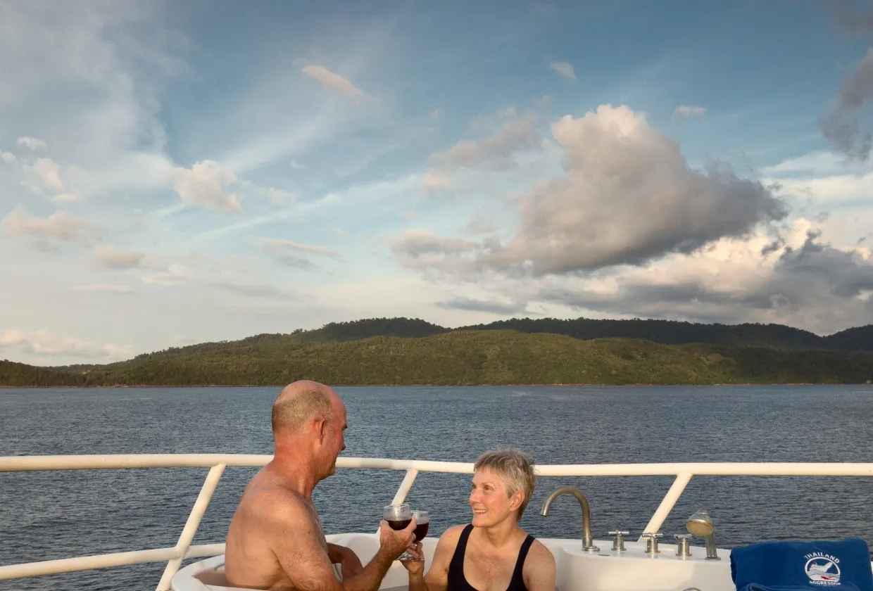 Evening in the hot tub on the deck of Thailand Aggressor