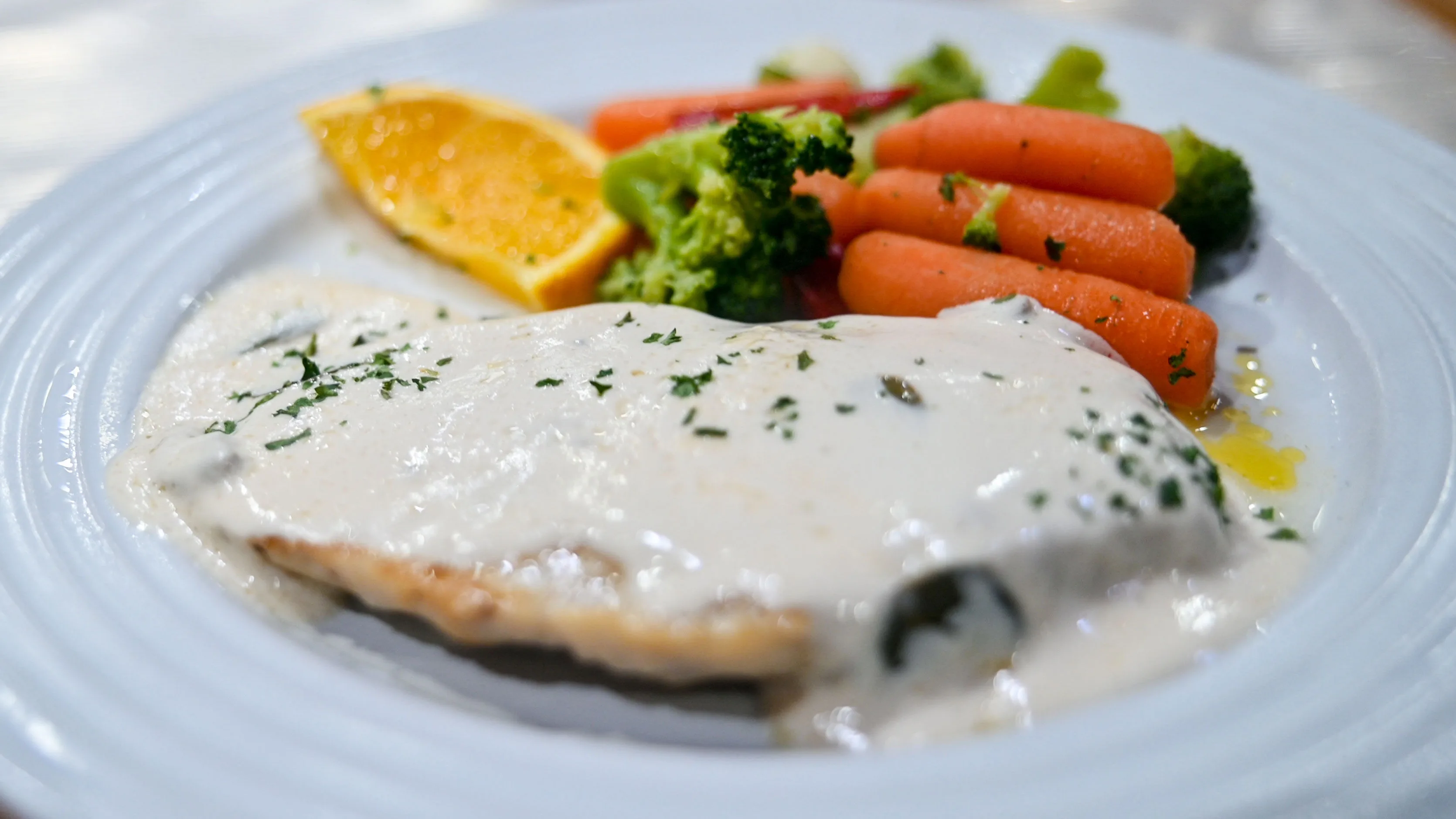 Fish in cream sauce served on board Thailand Aggressor