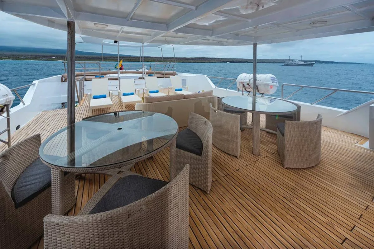 Wicker furniture on the upper deck of Tiburon Explorer