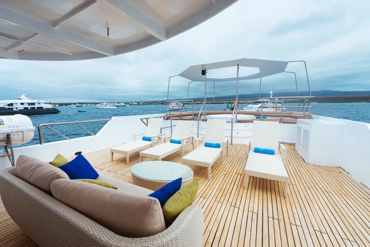 Sun loungers and hot tub on the Tiburon Explorer sun deck