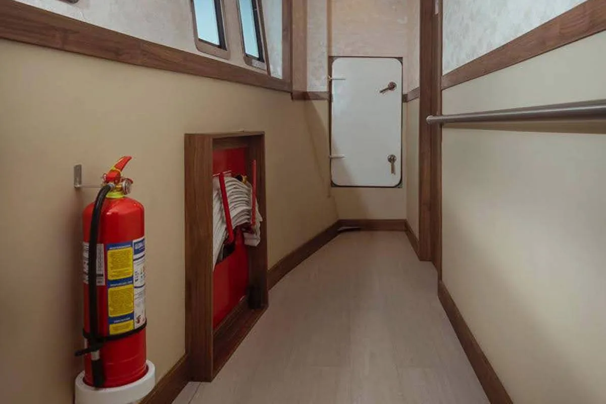 Lower deck corridor and emergency exit on Tiburon Explorer