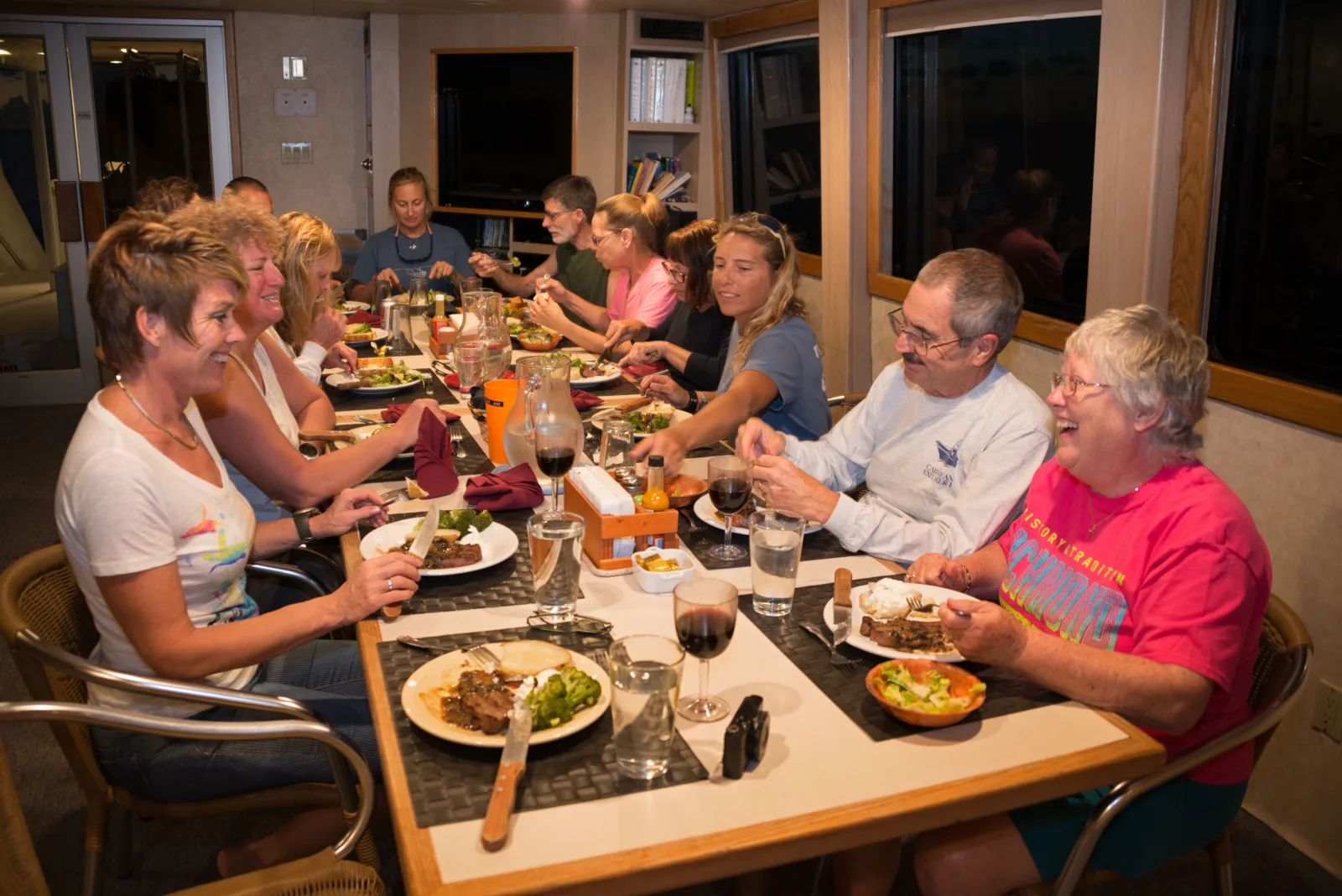 Dinner in the salon of Turks & Caicos Explorer II