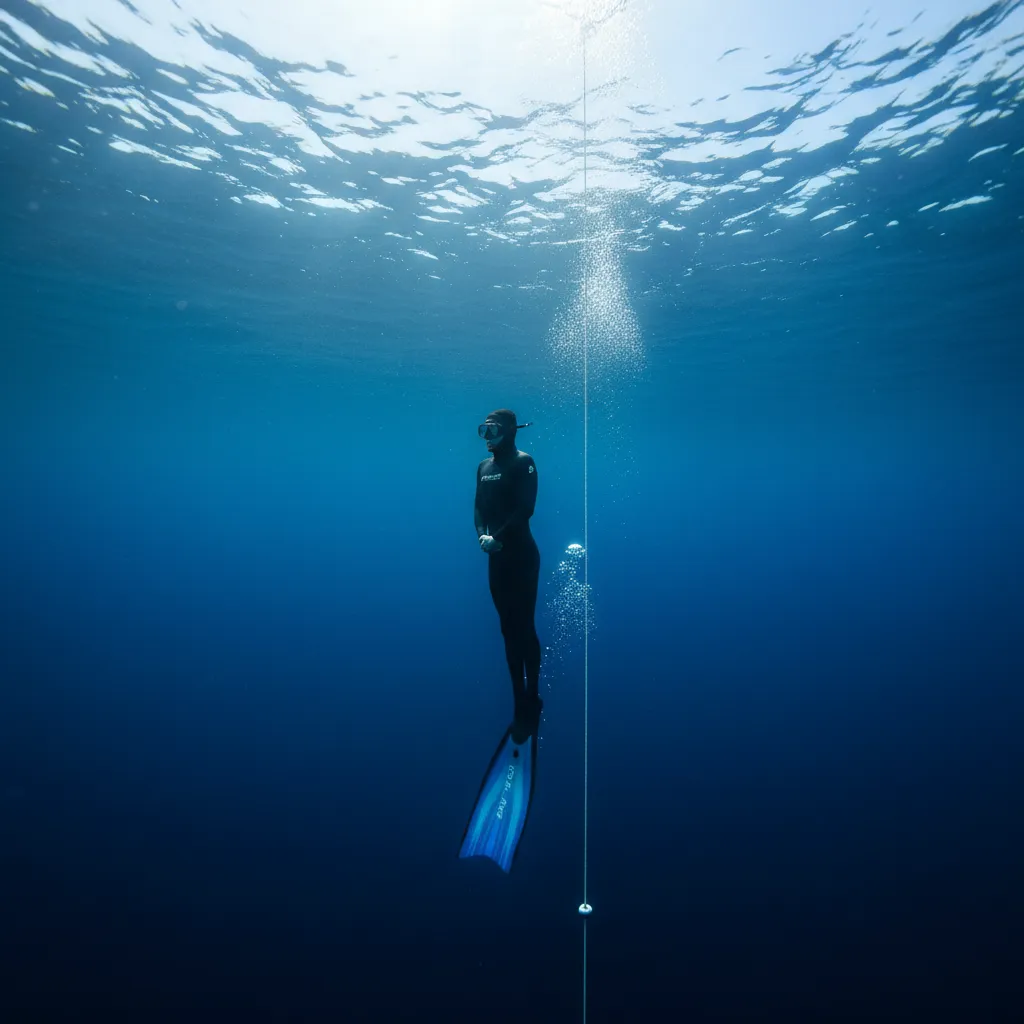 Фридайвер уходит в глубину в моноласте