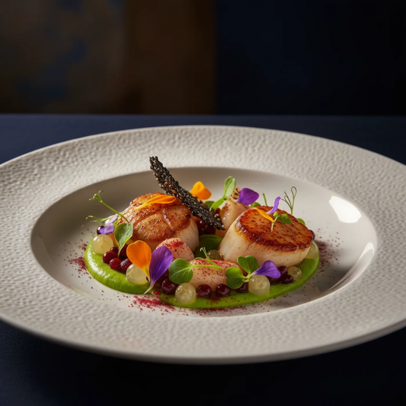 Дегустационное блюдо — драматичная подача на тёмном фоне