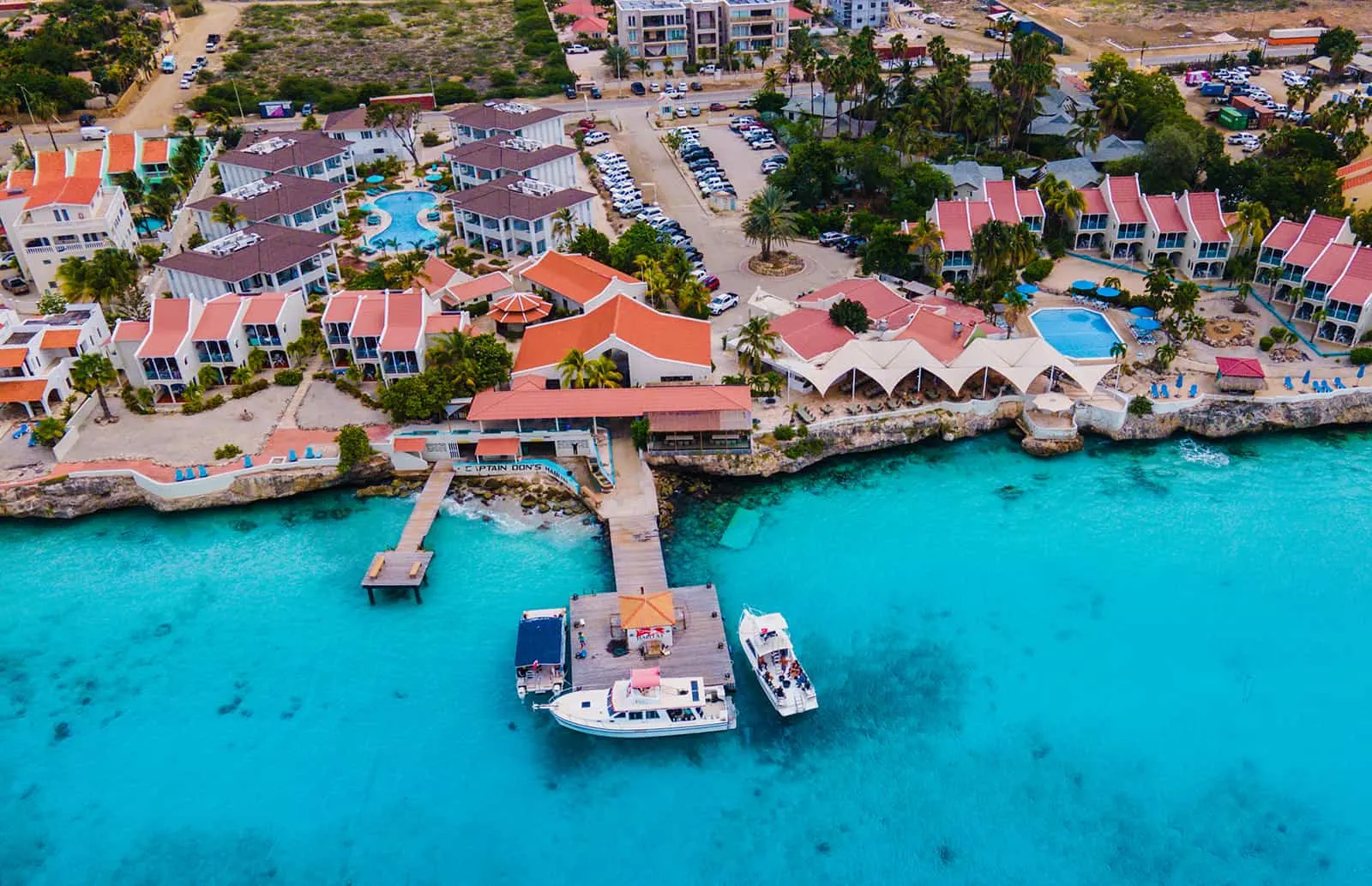 The resort and its pier from the air