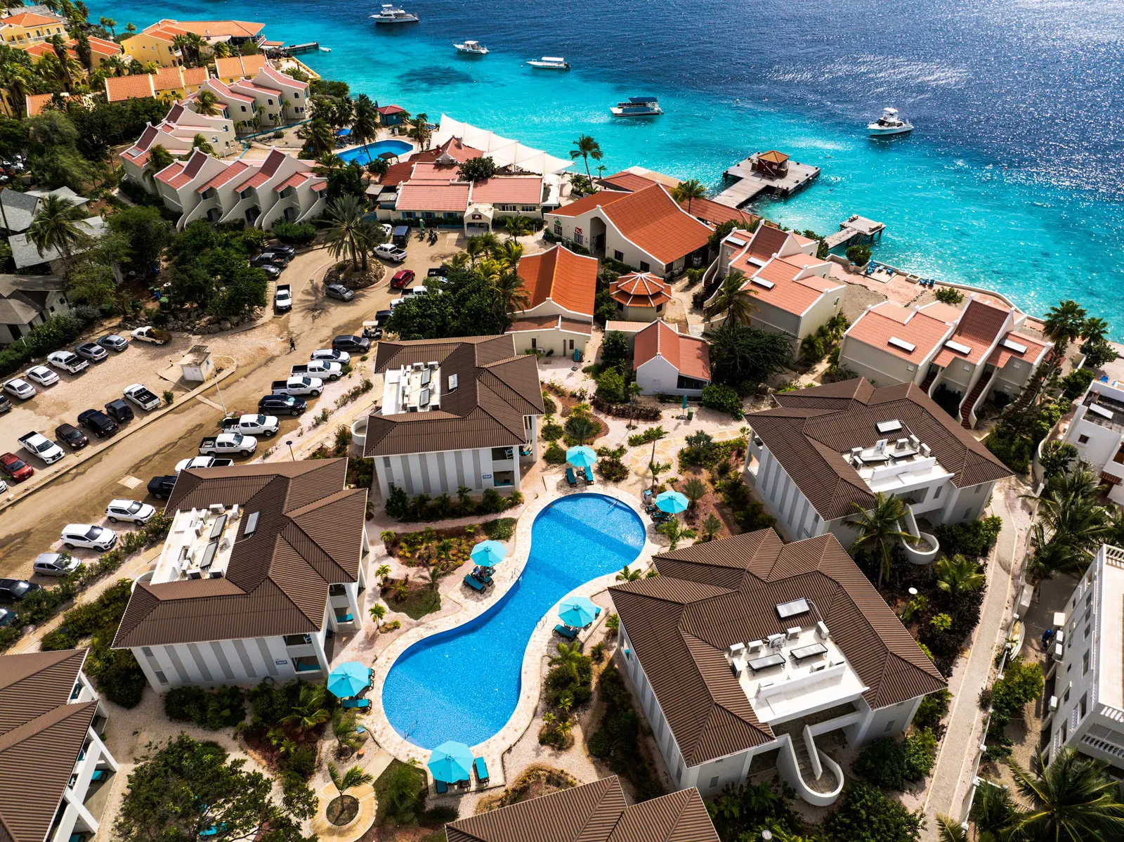 The pool and the buildings from above