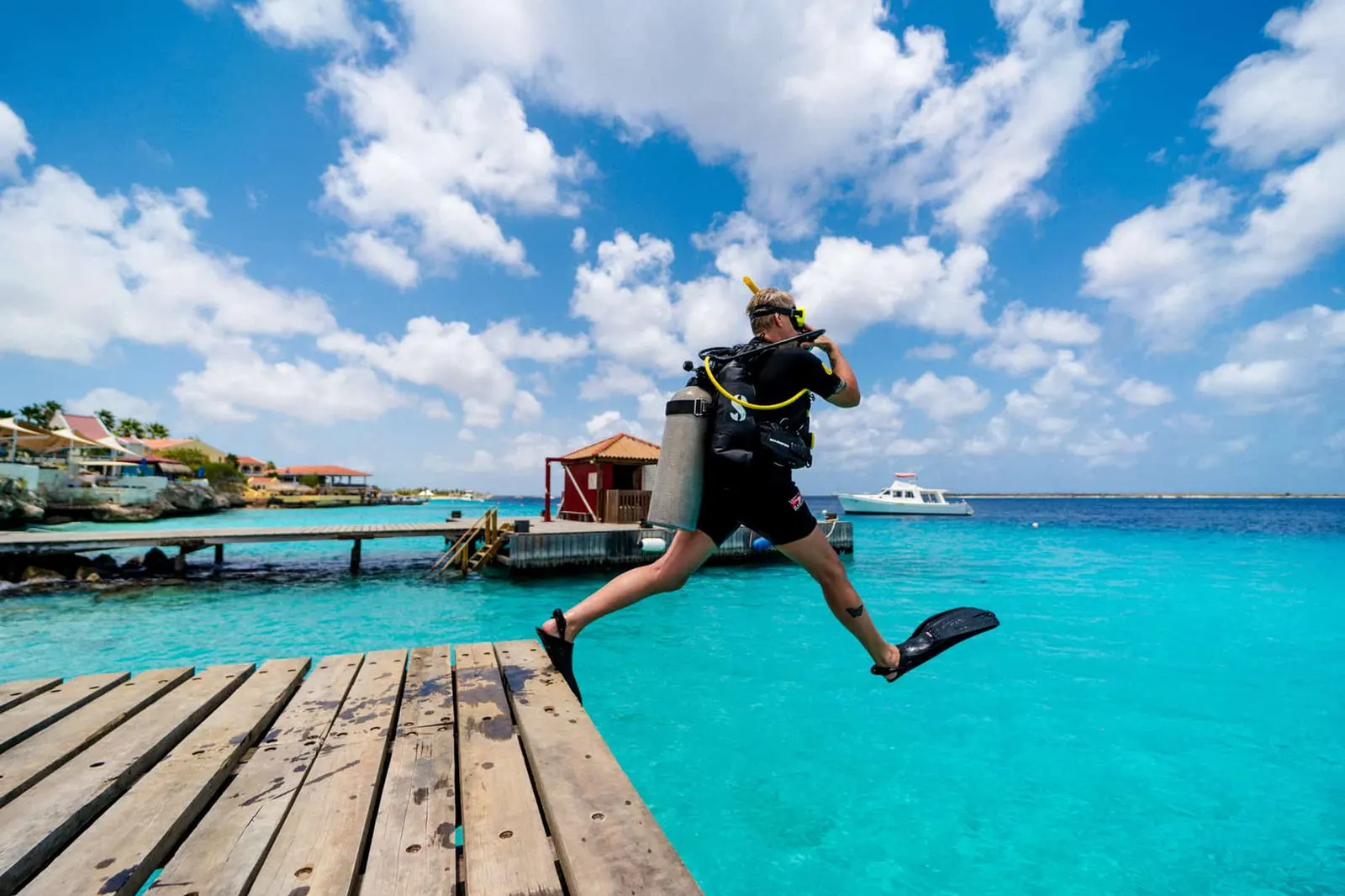 A diver at the end of the pier