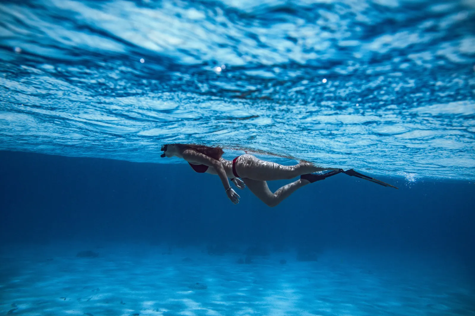 A snorkeller just under the surface