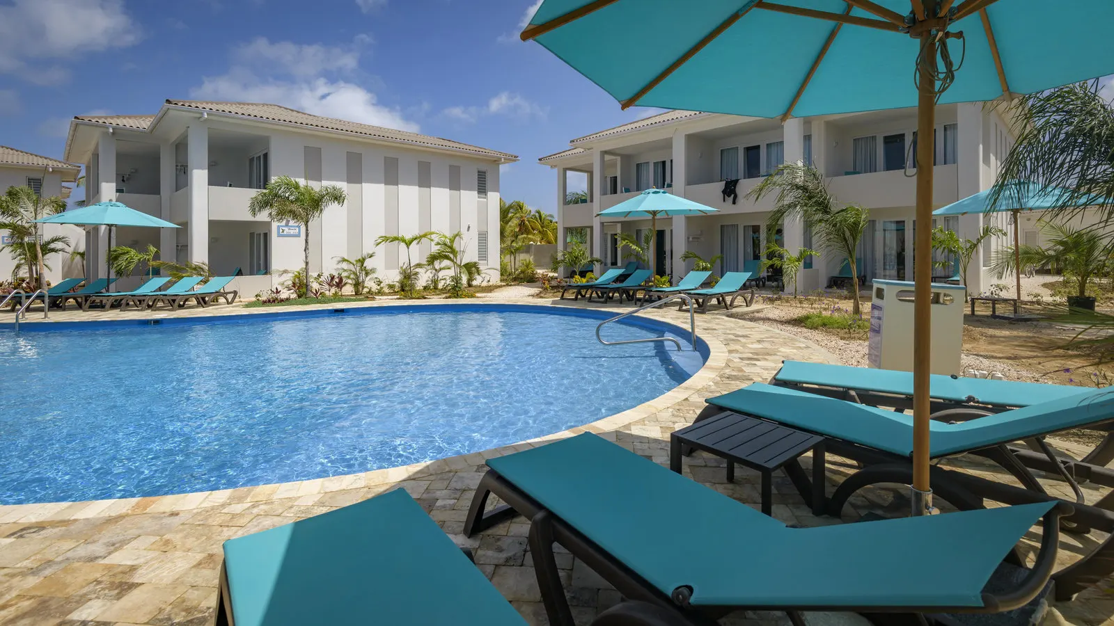 Loungers and umbrellas by the pool