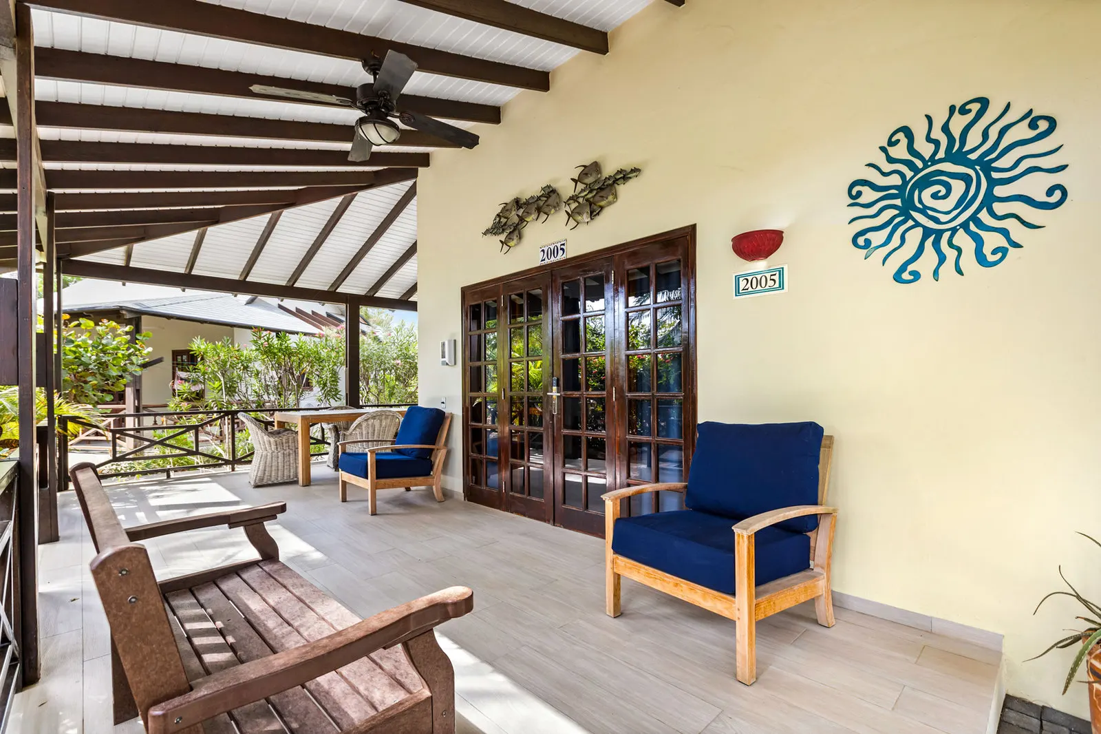 The bungalow's covered patio