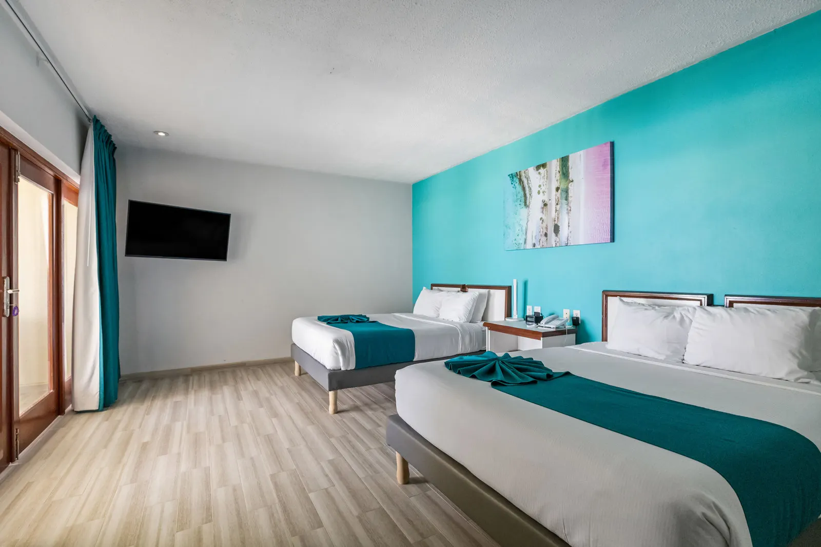 A room with two beds
