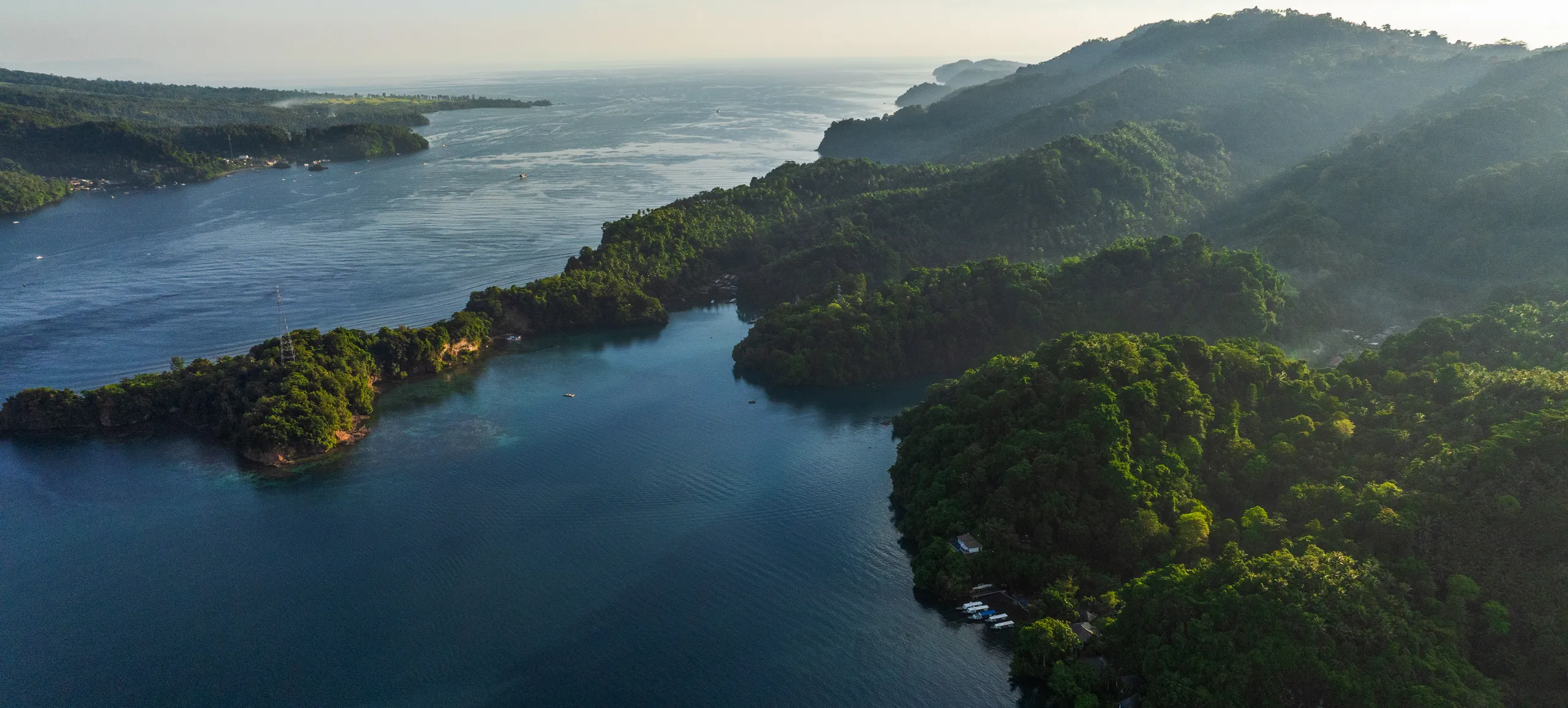 The Lembeh Strait from the air — coves, islands and jungle