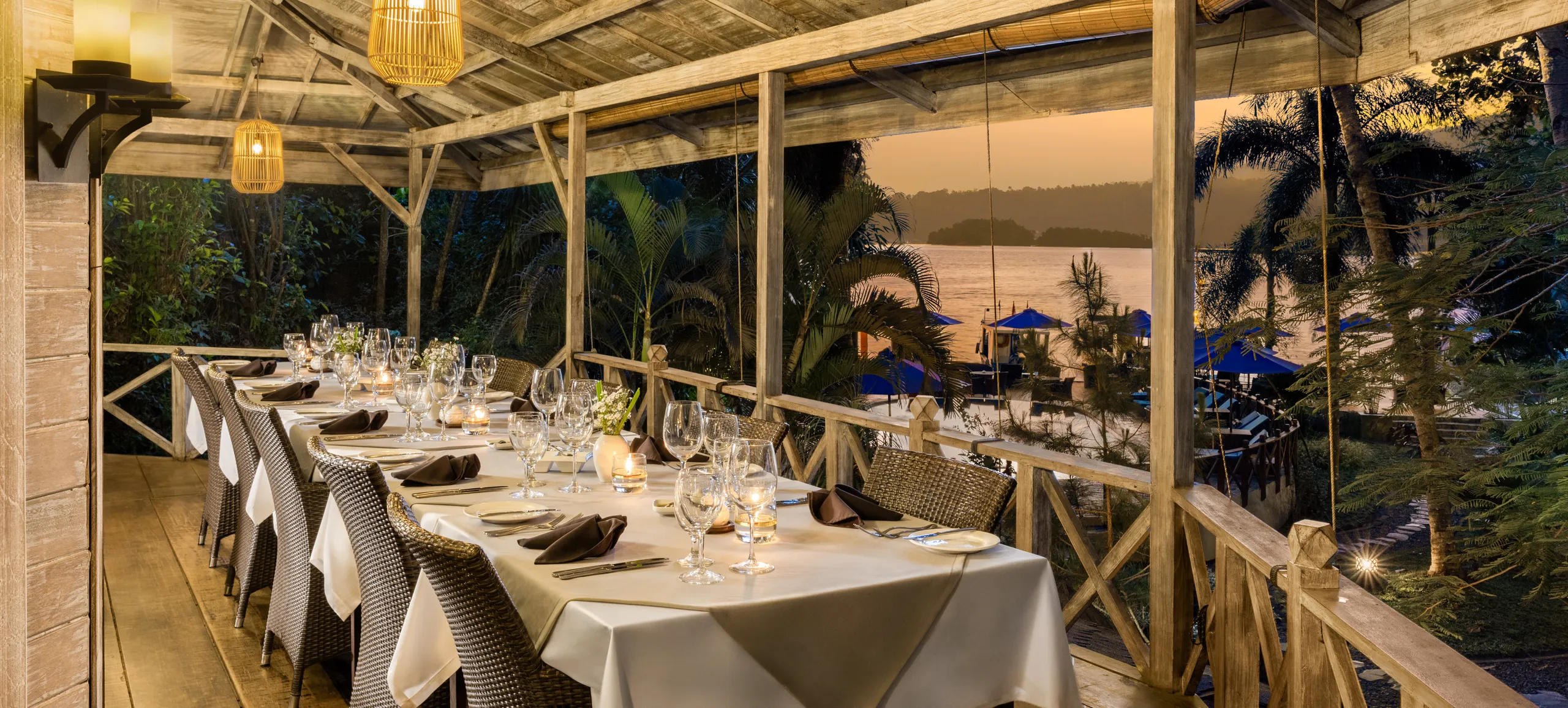 Table set for dinner overlooking the strait